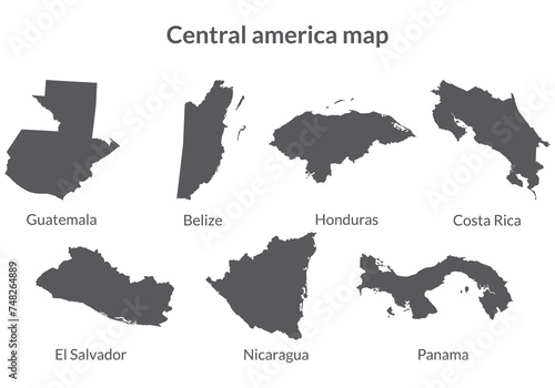 Central America country Map. Map of Central America in grey color.