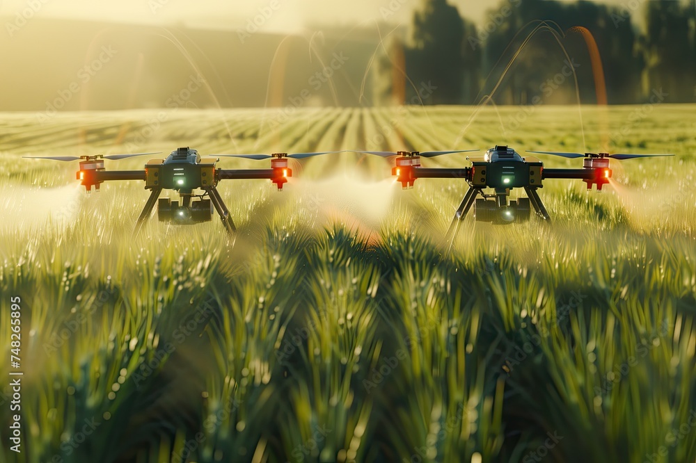 Agriculture drone fly to sprayed fertilizer on the sweet corn fields