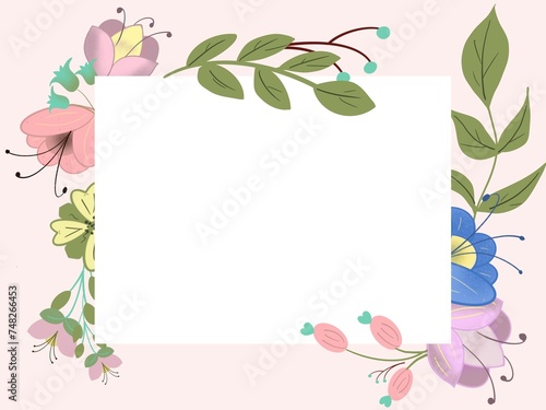 frame with flowers and leaves with copy space, greeting card