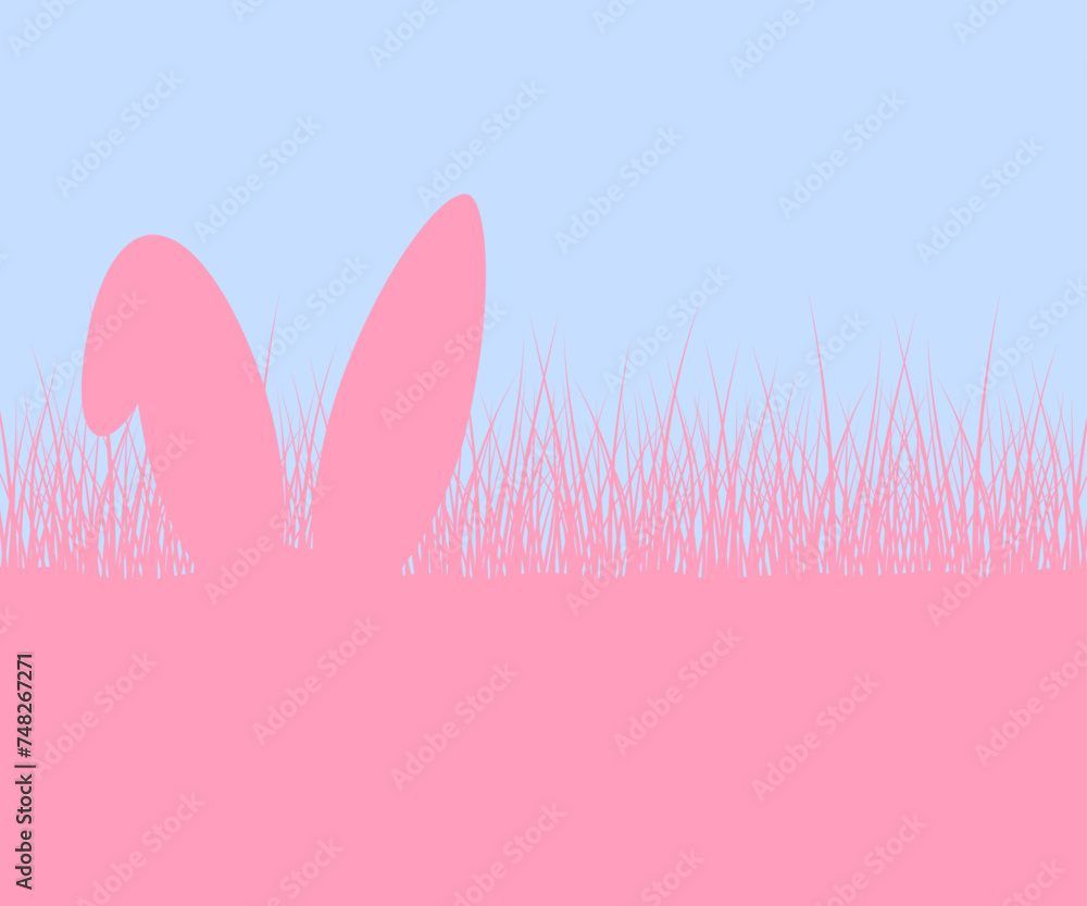 Easter pattern with bunnies and easter eggs. Hand drawn easter horizontal background with bunnies, flowers, easter eggs.