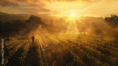 Golden Hour Farmer: A serene, dew-kissed morning harvest
