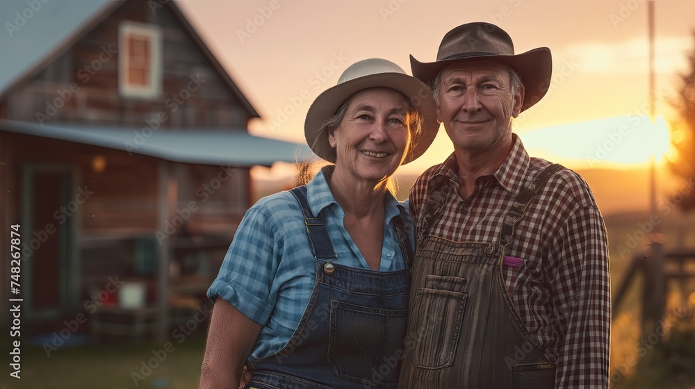 farming, gardening, agriculture, harvesting and people concept - senior couple with shovel picking carrots at farm garden