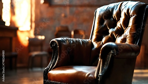 Vintage leather chair. Generative AI © Yan Gordiza