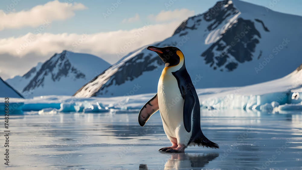 Obraz premium Arctic Elegance: Majestic Penguin on Ice