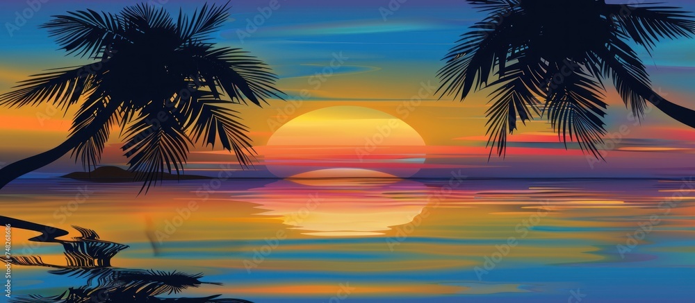 sunset Reflections by the Palm Trees