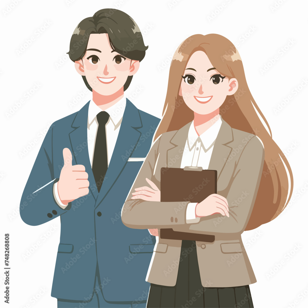 Illustration of flat design of working couple with thumb gesture Illustration of flat design of working couple with thumb gesture