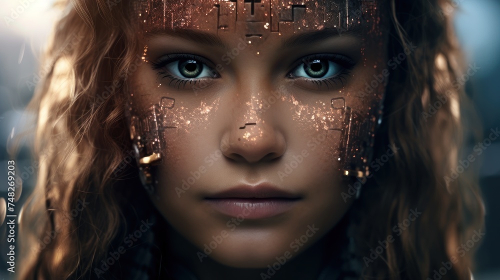 a woman with a glowing face