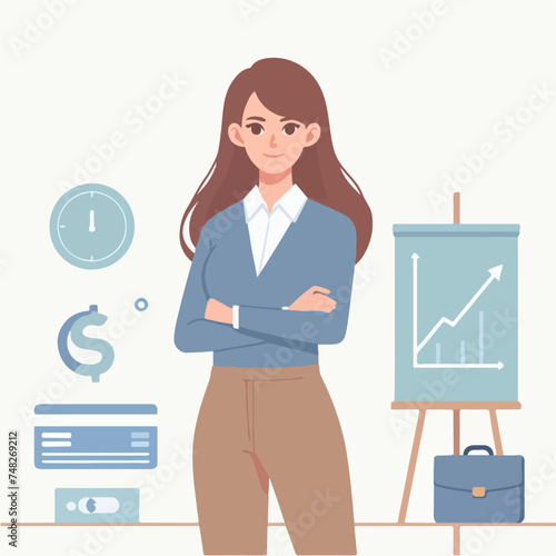 Flat design illustration of woman in business with chart 