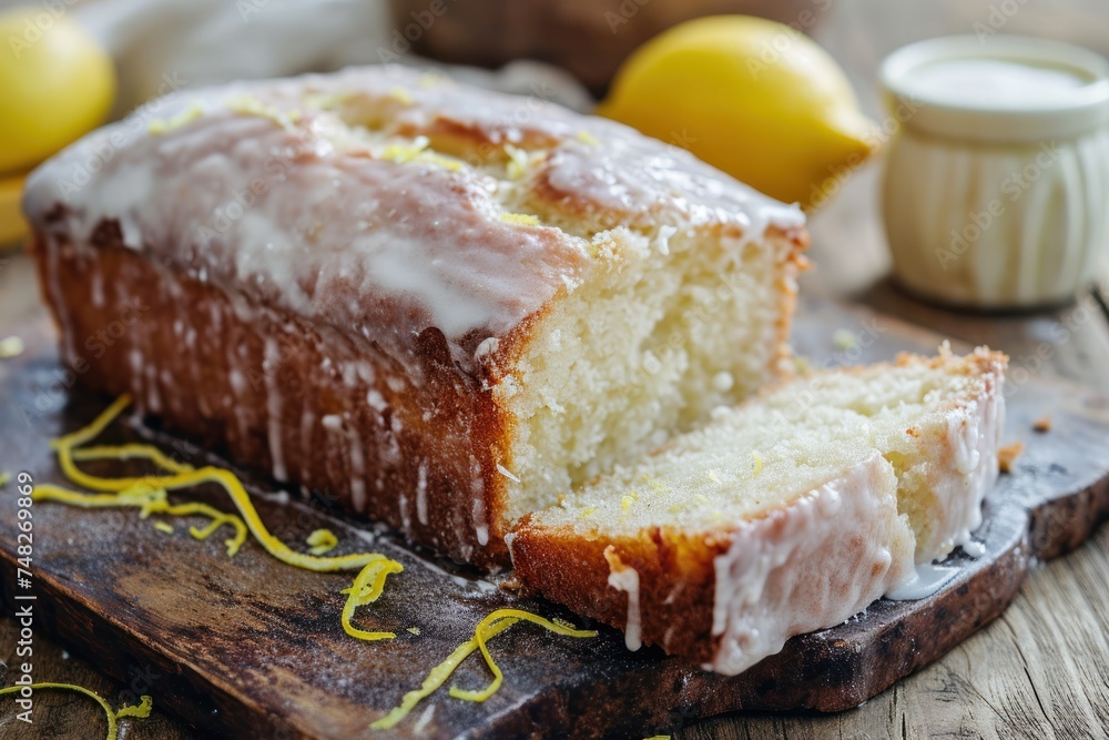 a loaf of lemon bread with lemon zest