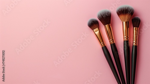 Professional Makeup Brushes on Pink Background, Product Photography Mockup