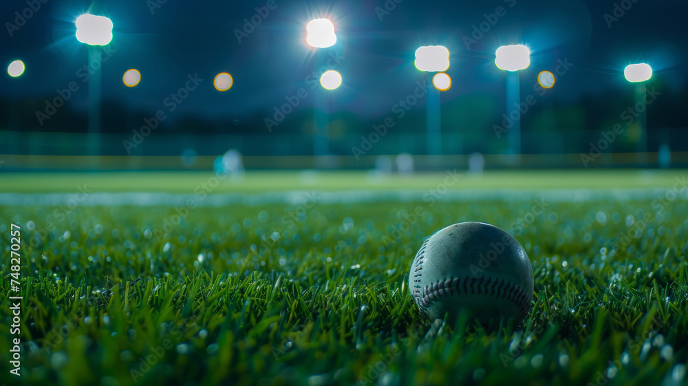 Baseball game on a green field. - obrazy, fototapety, plakaty 
