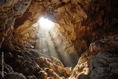 light shining through a cave