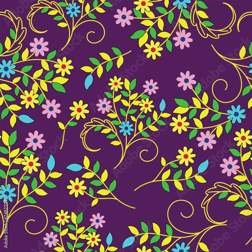 Seamless pattern with flowers and leaves for background  textile  wallpaper  fabric design etc.