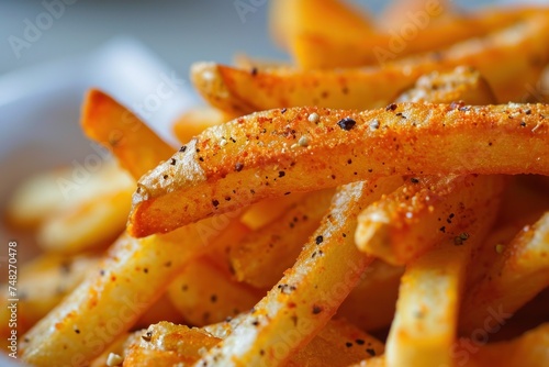 close up of french fries with seasoning