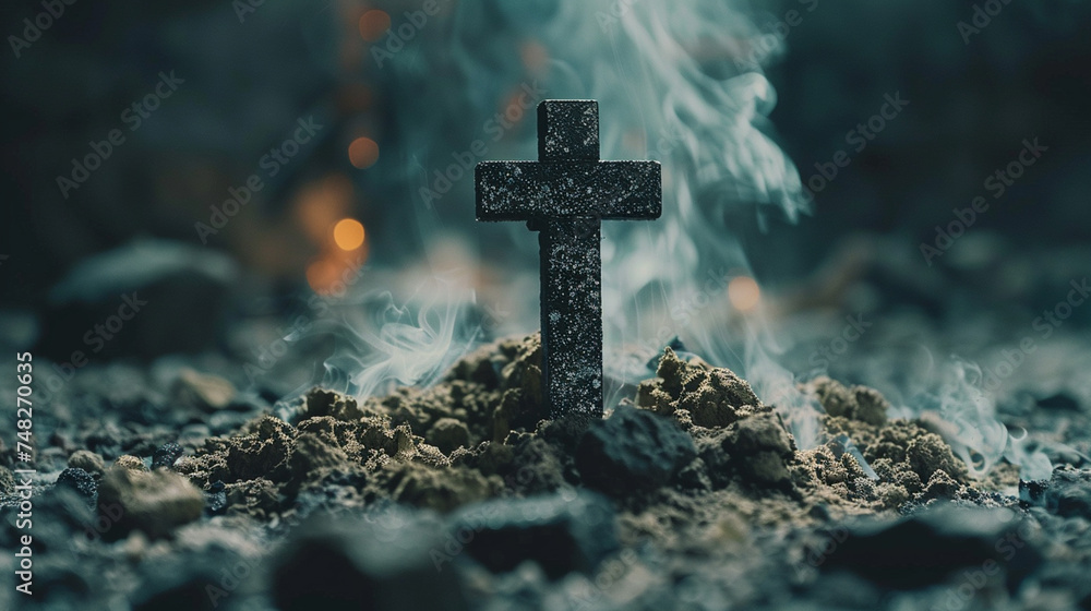 black cross on the background of a stone