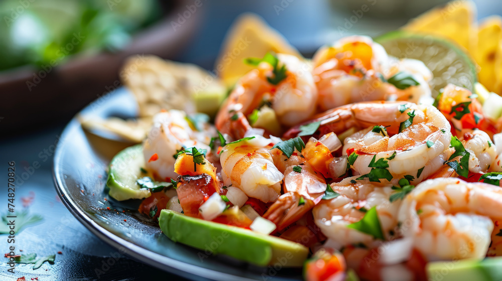 Shrimp scampi with lemon and garlic sauce on a plate. Shrimp scampi with lemon and garlic sauce on a plate.