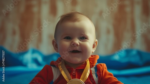 alittle baby winning olimpic medal  photo