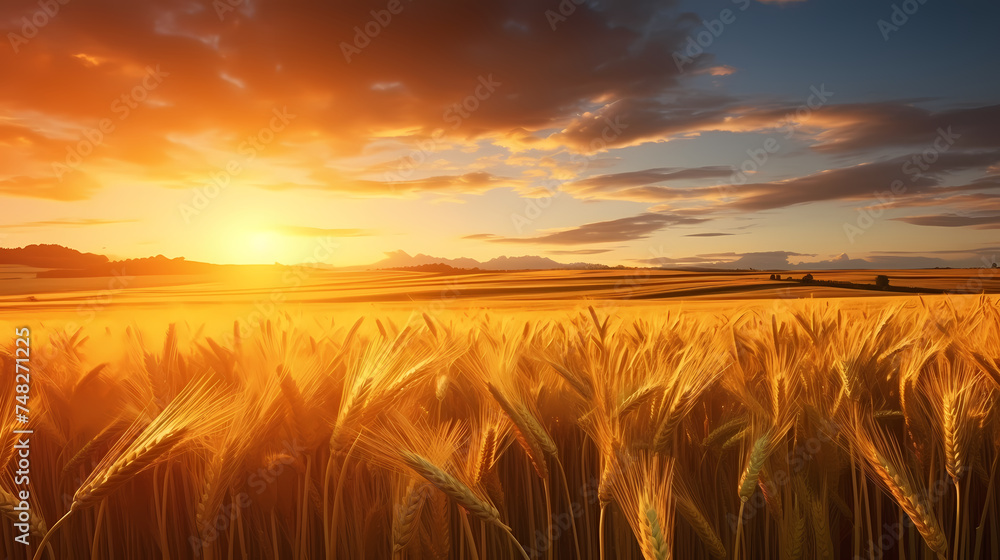 Wheat field in the sun close-up during harvest season Wheat field in the sun close-up during harvest season
