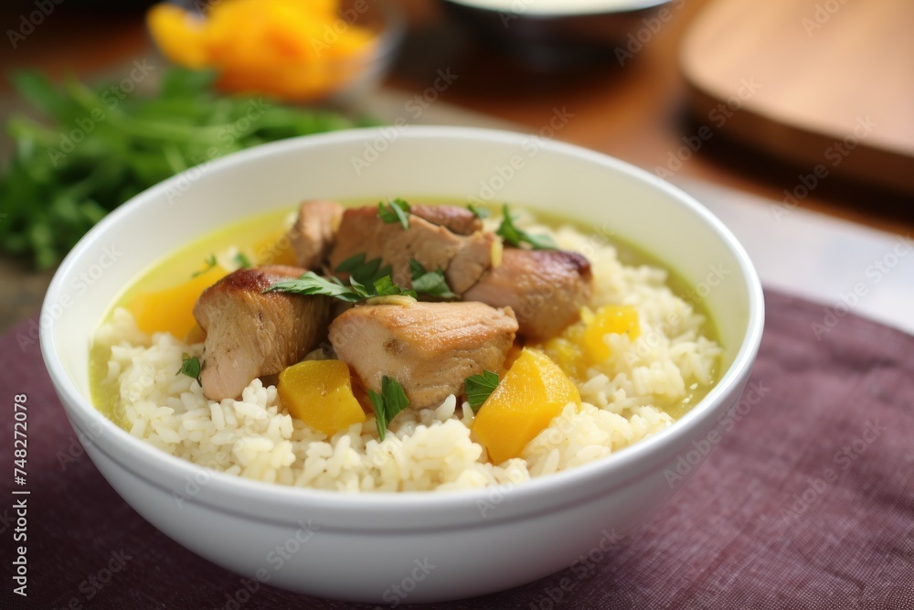 a bowl of food with meat and rice a bowl of food with meat and rice