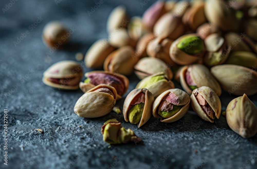 a pile of pistachios on a black surface a pile of pistachios on a black surface