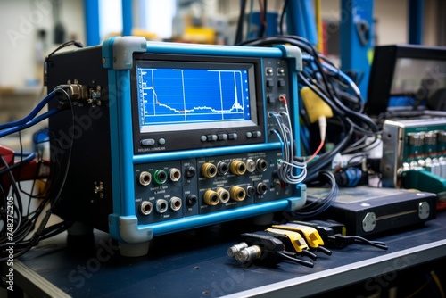 Detailed image of a state-of-the-art transponder amidst a backdrop of sophisticated industrial machinery