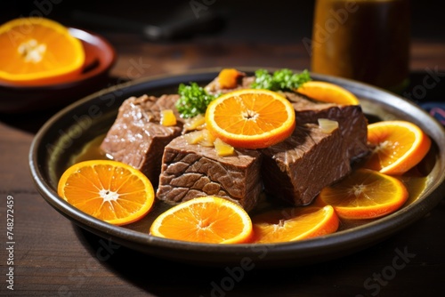 food on a plate with orange slices