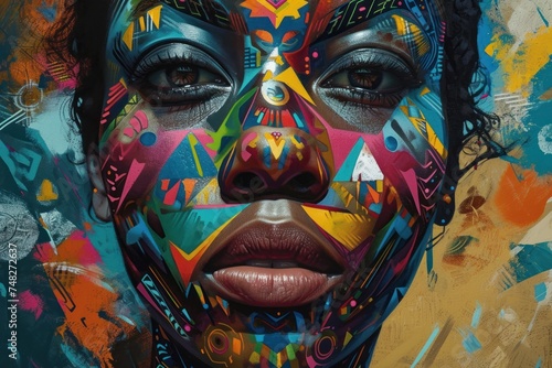 a woman with colorful face paint © sam