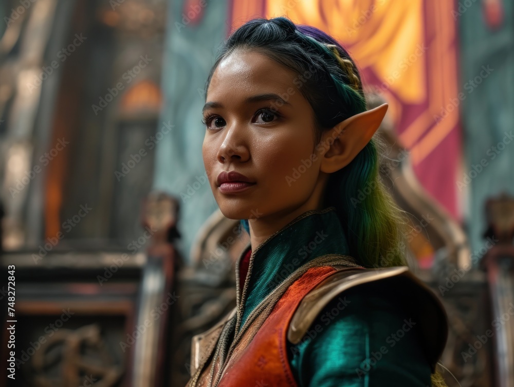 a woman with green hair and elf ears a woman with green hair and elf ears