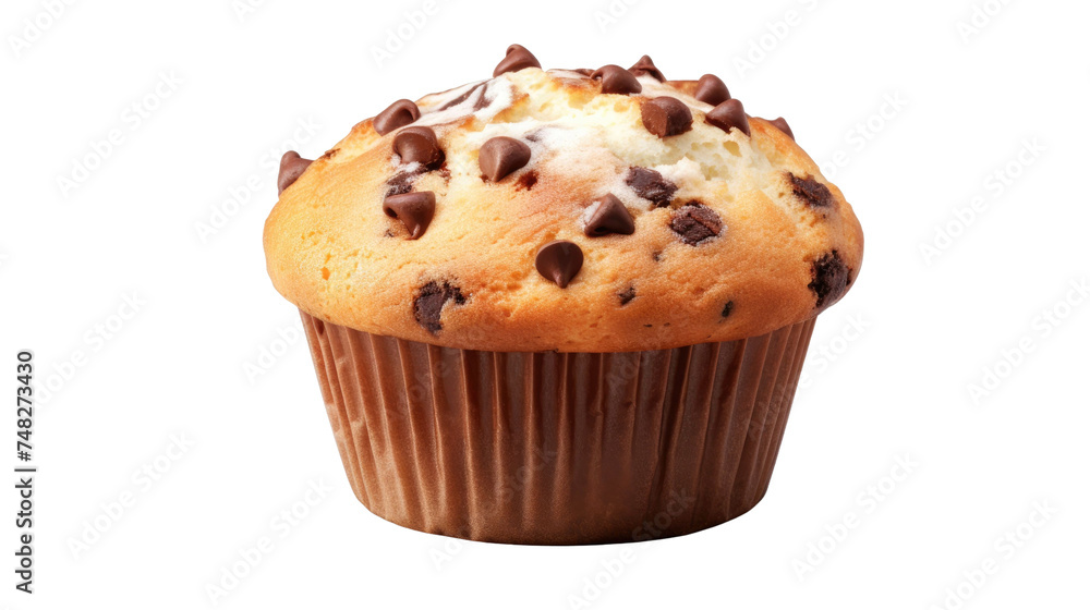 Chocolate chip muffin cake isolated on transparent a white background Chocolate chip muffin cake isolated on transparent a white background