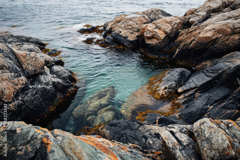 a rocky shore with water and rocks a rocky shore with water and rocks