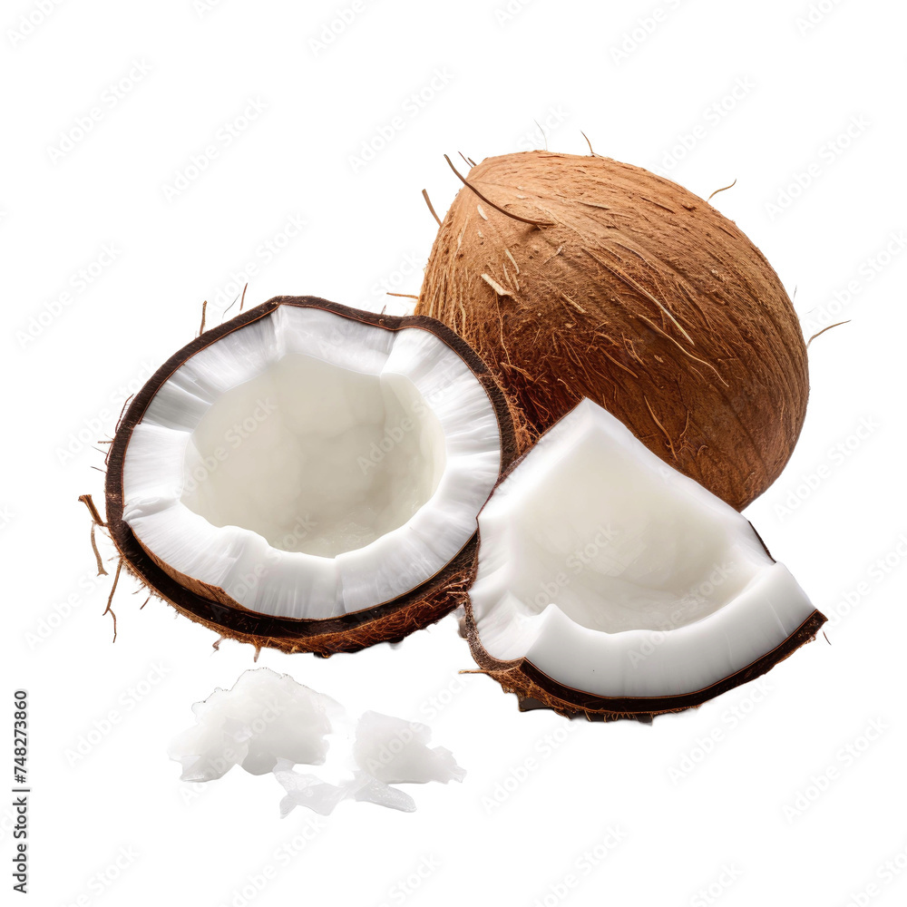 Coconut pieces isolated on transparent a white background Coconut pieces isolated on transparent a white background