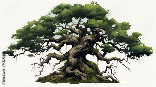 strange ancient tree on a transparent background for decorating projects.