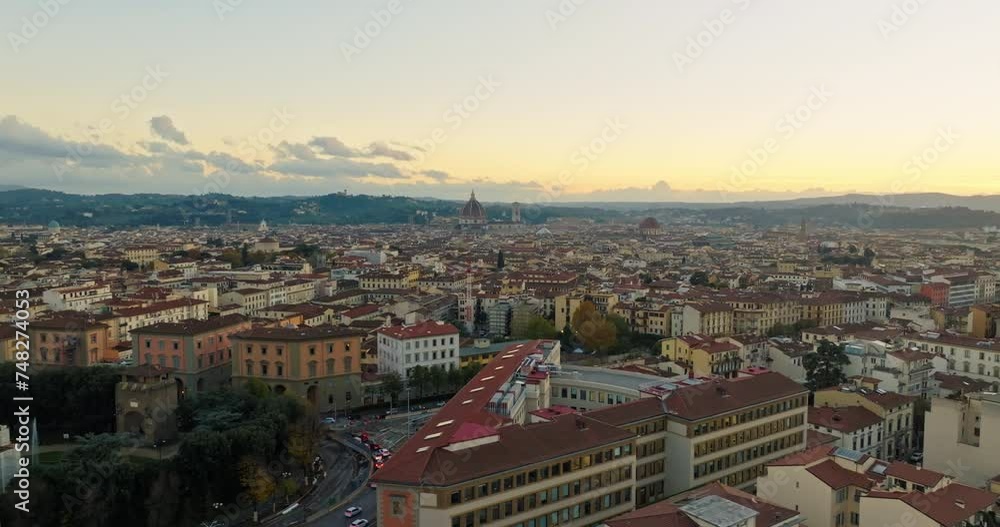 Where History Meets Sky: Unveiling the Charms of Florence's Historic Districts and European Urban Majesty from Aerial Perspectives. High quality 4k footage Where History Meets Sky: Unveiling the Charms of Florence's Historic Districts and European Urban Majesty from Aerial Perspectives. High quality 4k footage