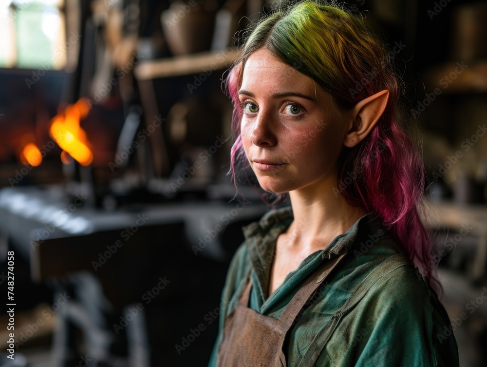 a woman with colorful hair and elf ears a woman with colorful hair and elf ears