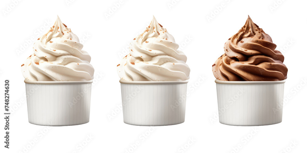 Collection set of white and chocolate whipped cream isolated on transparent a white background Collection set of white and chocolate whipped cream isolated on transparent a white background