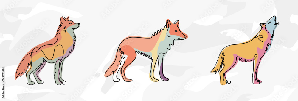 Obraz premium Wilde Wolf Lineart Illustrationen: Vektorgrafik-Bündel
