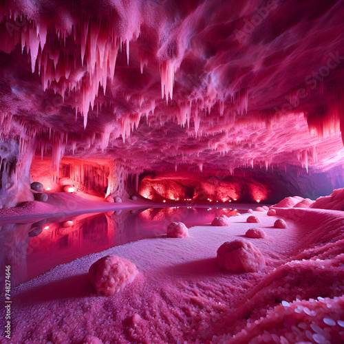 Pink salt cave underground photo