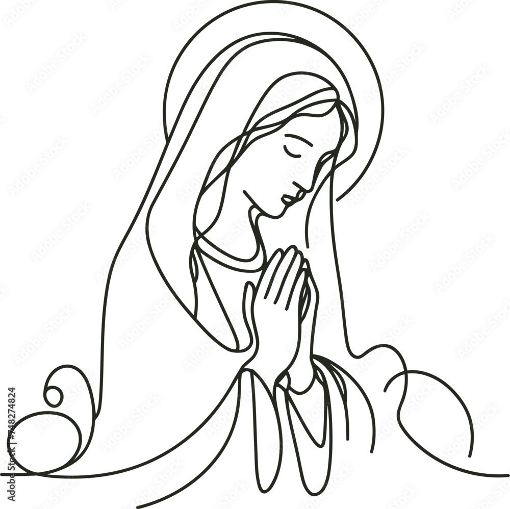 Jesus, Mary and in continuous line drawing, minimalist, simplicity contour, christian pray, Jesus, Mary and in continuous line drawing, minimalist, simplicity contour, christian pray,