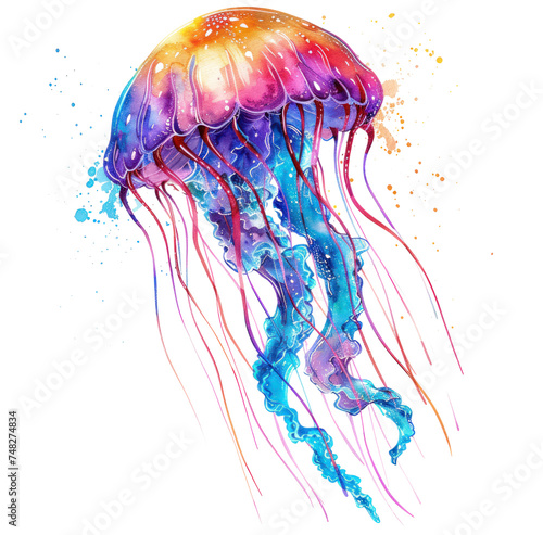 a colorful jellyfish on white background