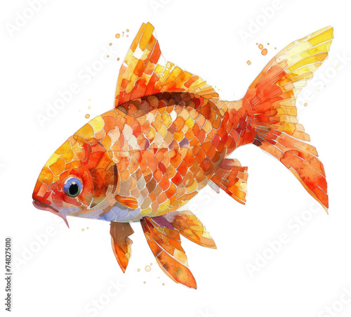 an orange fish watercolor painting on white background