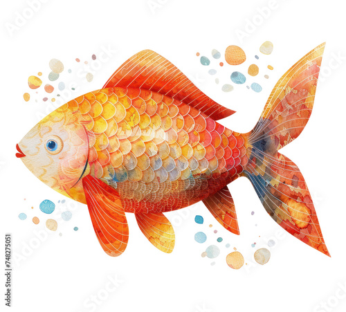 an orange fish watercolor painting on white background