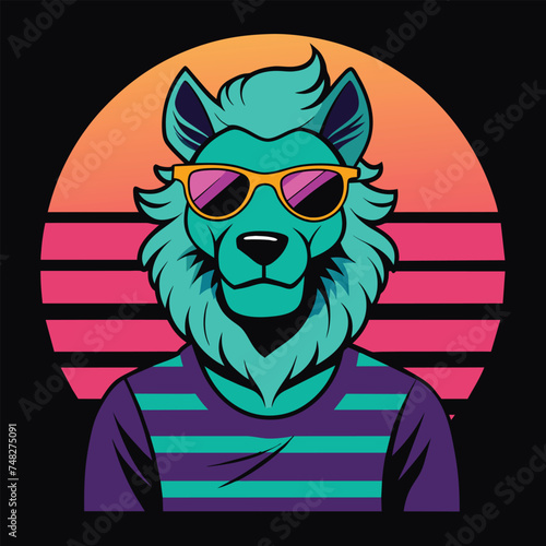 sunset with tiger vector illustration