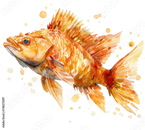 an orange fish watercolor painting on white background