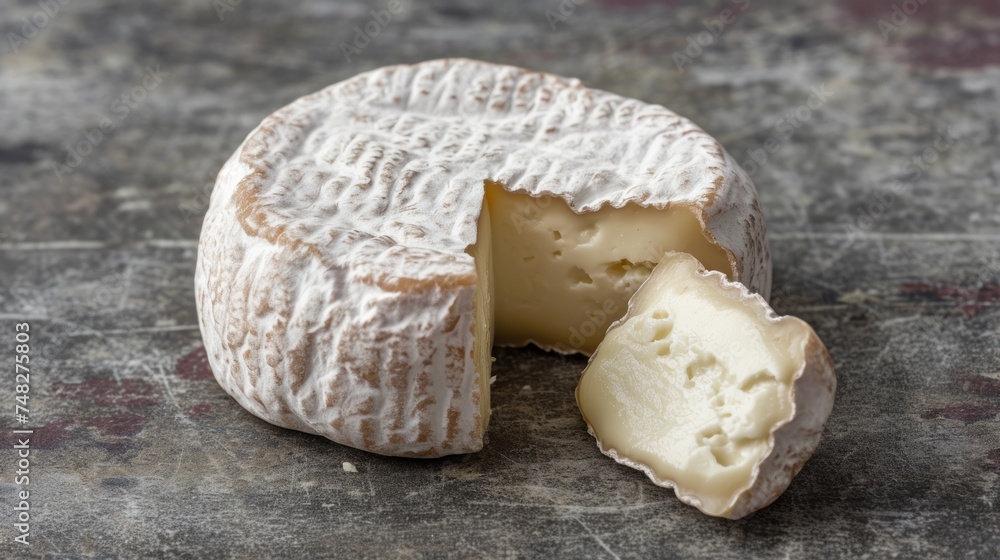 a wheel of cheese with a cut piece of cheese a wheel of cheese with a cut piece of cheese