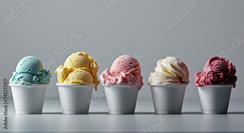 a group of ice cream in cups