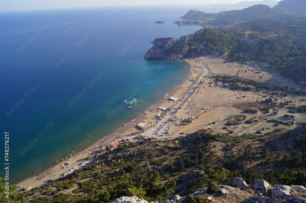 Scenic view of Tsambika Beach from the top of the Holy Monastery of the Virgin Mary, Rhodes
