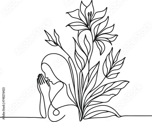 christian pray in continuous line drawing, minimalist, simplicity contour, 