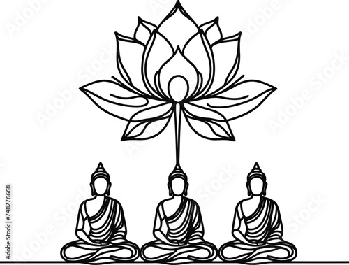 buddha meditation in continuous line drawing minimalist, simplicity contour, 