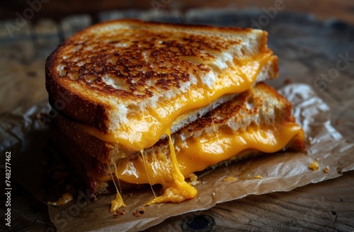 a grilled cheese sandwich on a brown paper