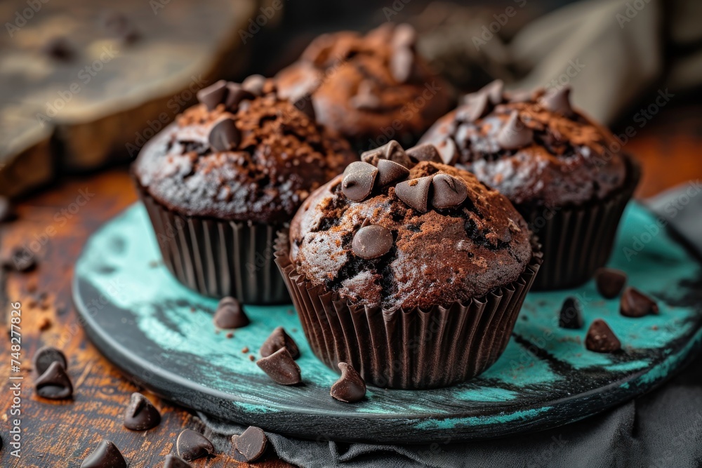 a group of chocolate muffins on a plate